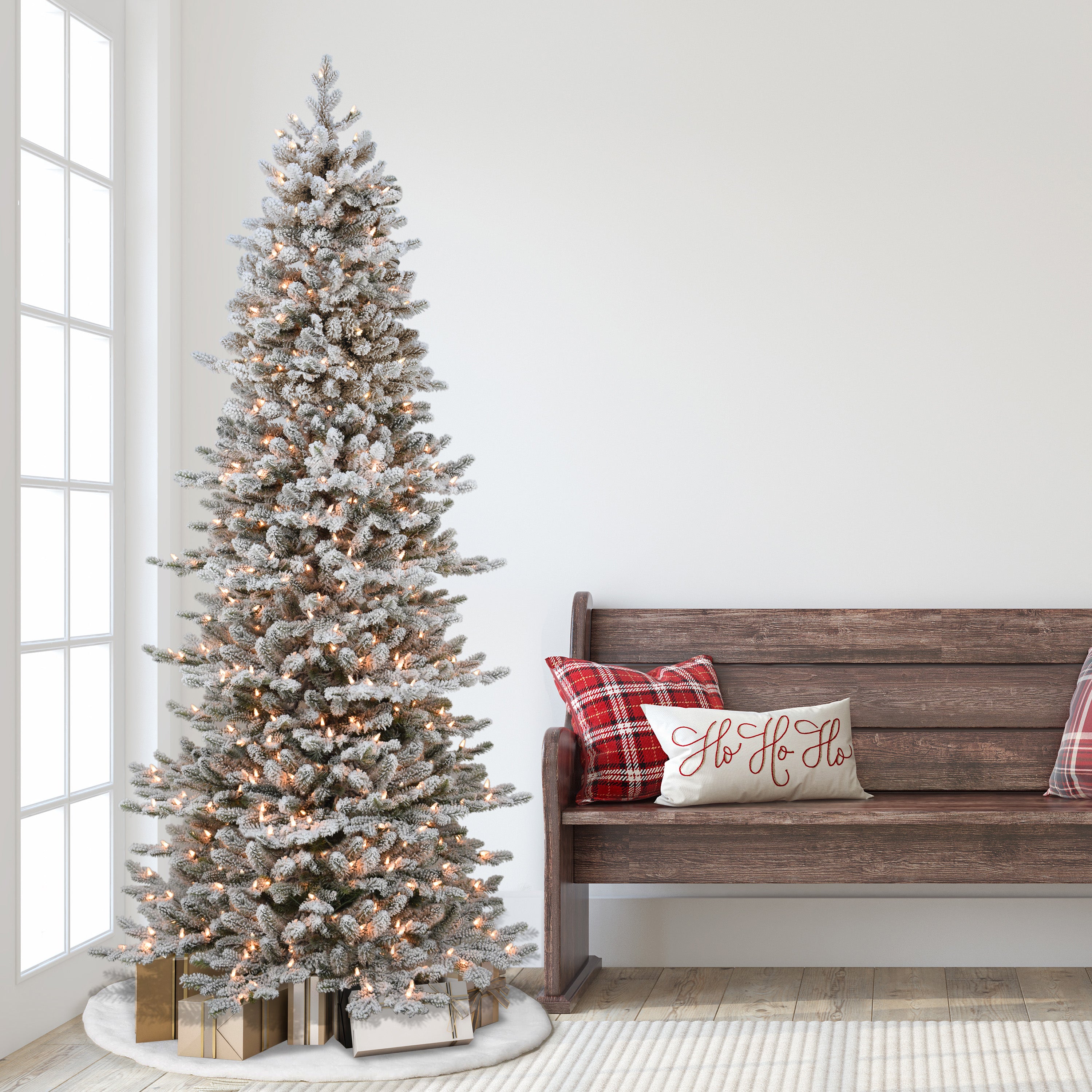7.5ft Pre-lit Flocked Slim Royal Majestic Douglas Fir Downswept Christmas Tree